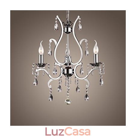 Lustre de Cristal com 3 Luzes em Metal Lustre de Cristal com 3 Luzes em Metal
