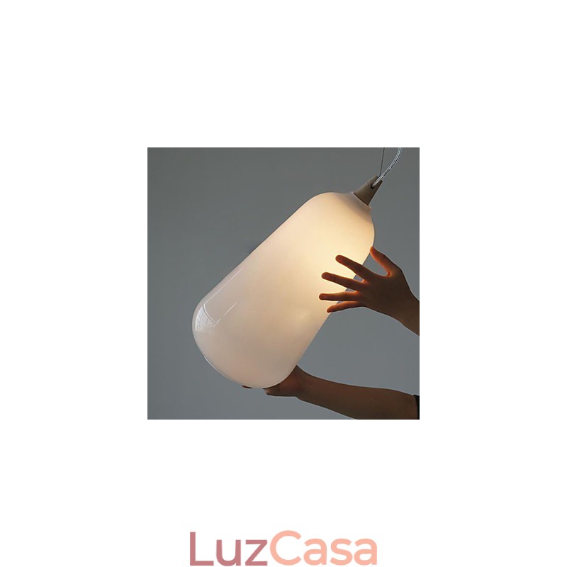 Luminária Pendente Garrafa de Vidro Branco Leite Curva Natural
