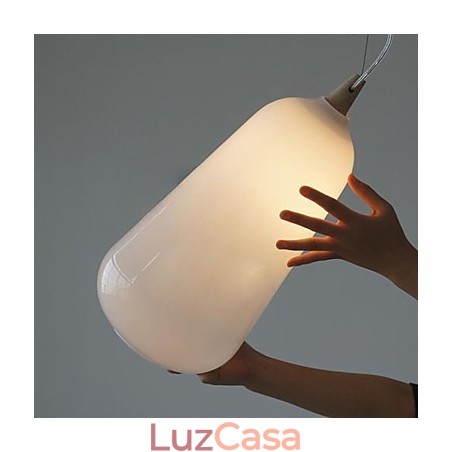 Luminária Pendente Garrafa de Vidro Branco Leite Curva Natural Luminária Pendente Garrafa de Vidro Branco Leite Curva Natural