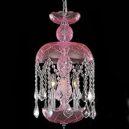 Luminária pendente de cristal moderna com 3 luzes em tom rosa