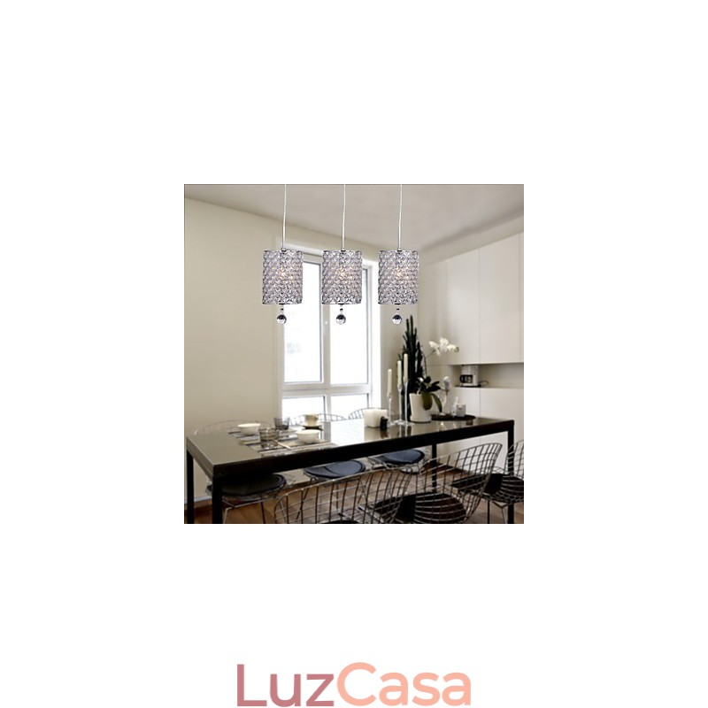 Luminária pendente moderna contemporânea de cristal cromado em metal