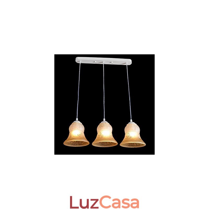Pendente Branco Três Luzes Padrão Vidro Abajur Mão Dourado Europeu Retro Clássico