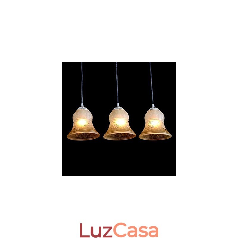 Pendente Branco Três Luzes Padrão Vidro Abajur Mão Dourado Europeu Retro Clássico