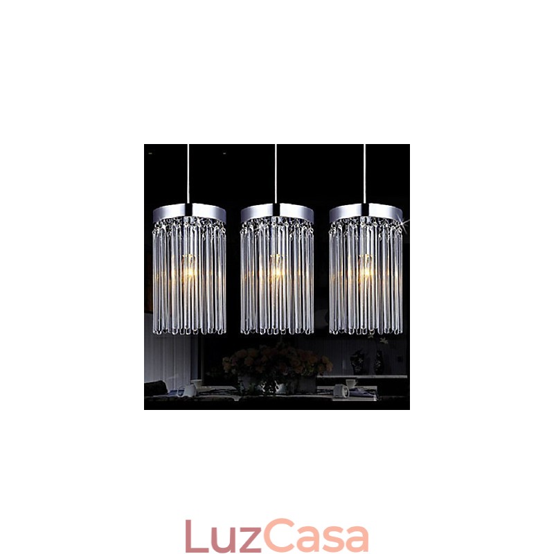 Pendente moderno de 3 luzes com haste de vidro