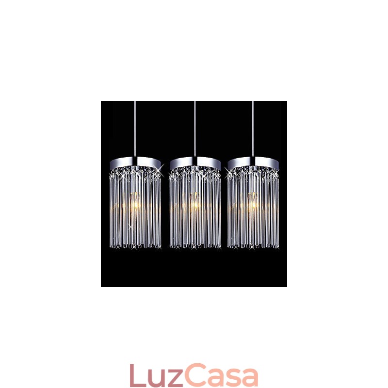 Pendente moderno de 3 luzes com haste de vidro