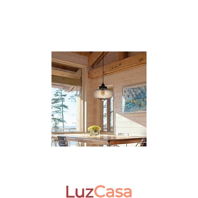Luminária pendente de vidro transparente com design de bolha marrom