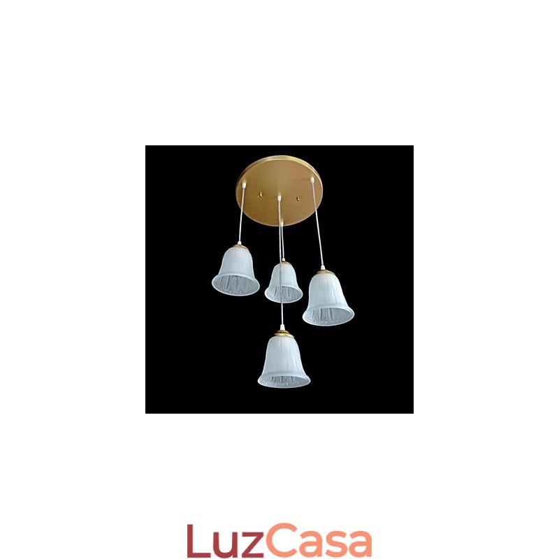 Pingente de bronze com quatro luzes, padrão de vidro, abajur europeu, retrô, clássico
