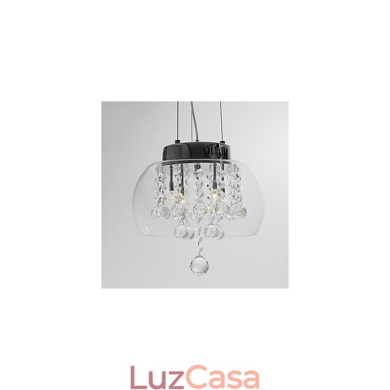 Luminária pendente de cristal artística de 4 luzes com cúpula de vidro