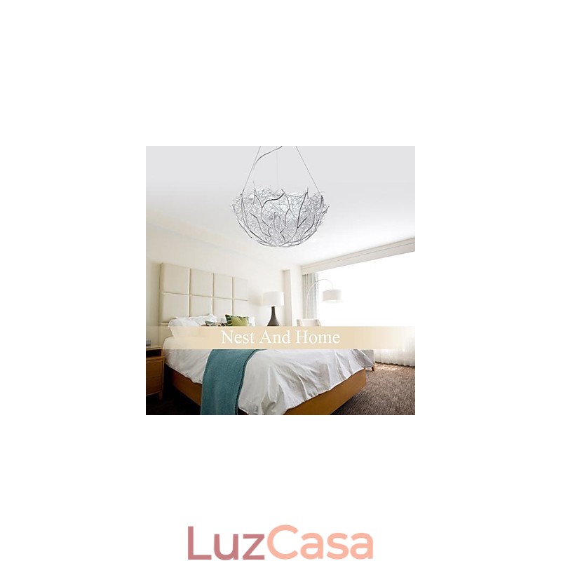 Luminária pendente moderna contemporânea em metal prateado