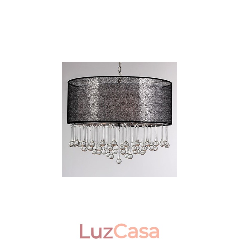 Pendente de cristal contemporâneo de 4 luzes com abajur preto