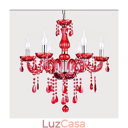 Lustre Cristal Vermelho Luxo Moderno 6 Luzes Lustre Cristal Vermelho Luxo Moderno 6 Luzes