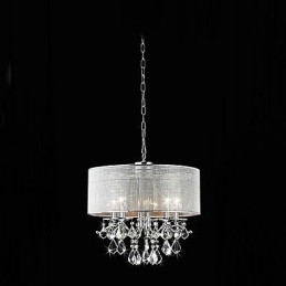 Luminária pendente de cristal moderna com 5 luzes e cúpula de tecido