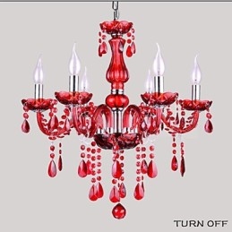 Lustre Cristal Vermelho Luxo Moderno 6 Luzes