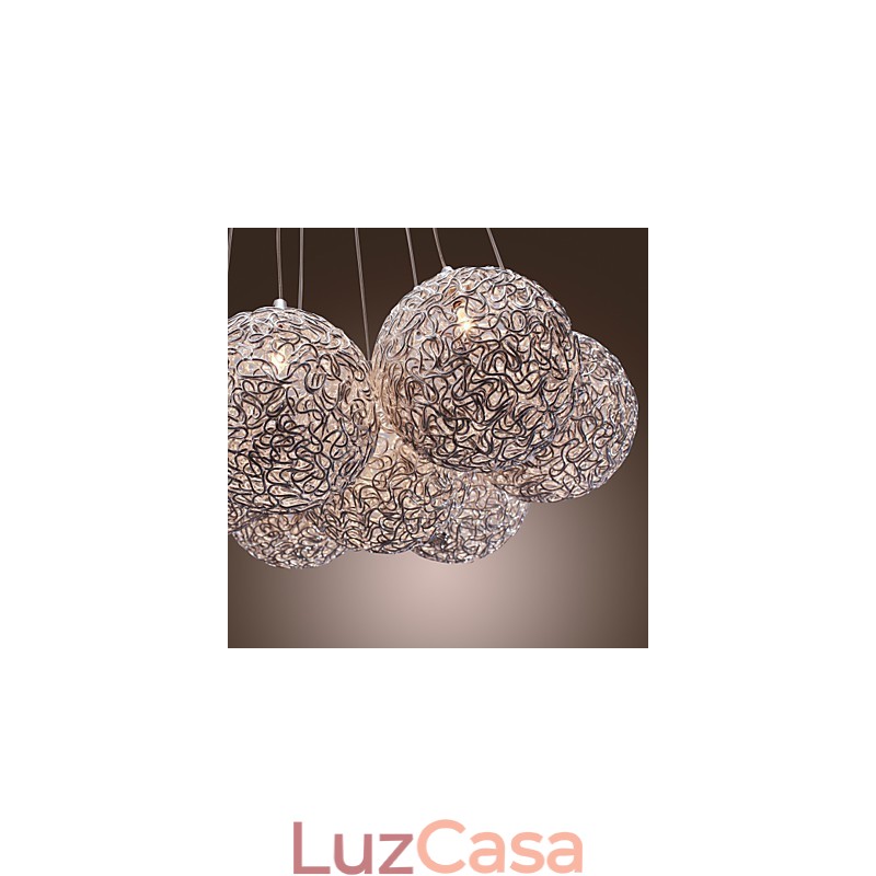 Luminária pendente contemporânea de alumínio com 7 luzes