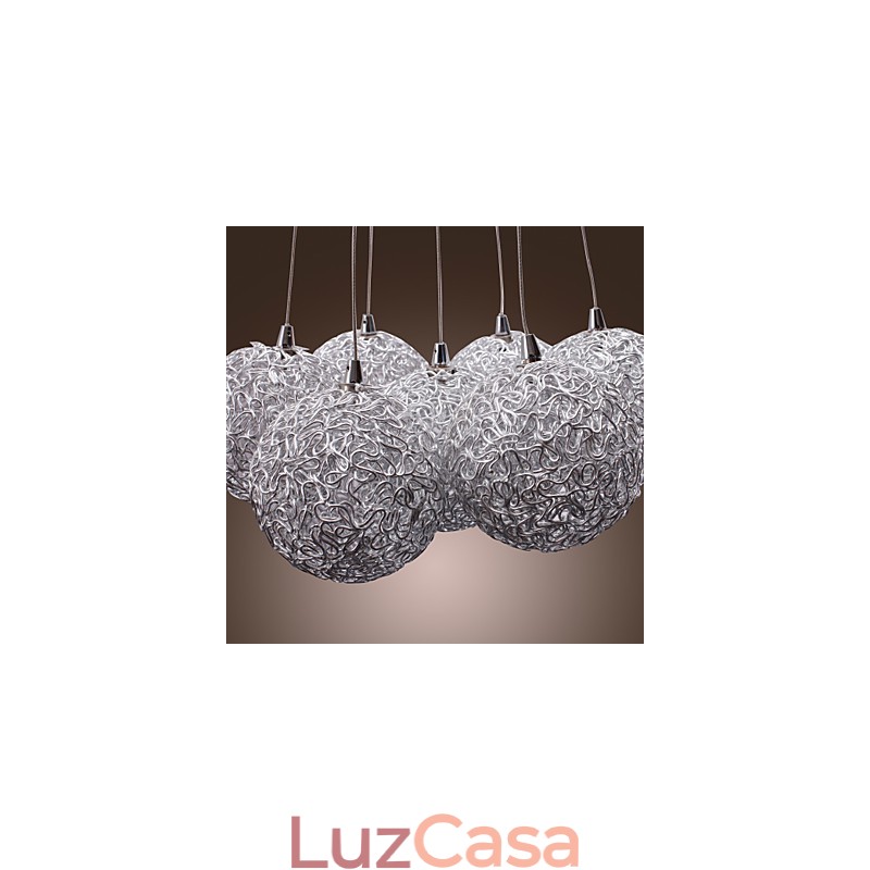 Luminária pendente contemporânea de alumínio com 7 luzes