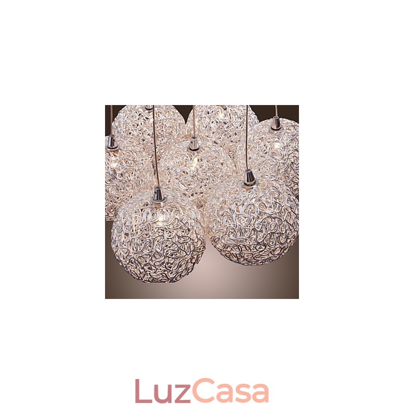Luminária pendente contemporânea de alumínio com 7 luzes