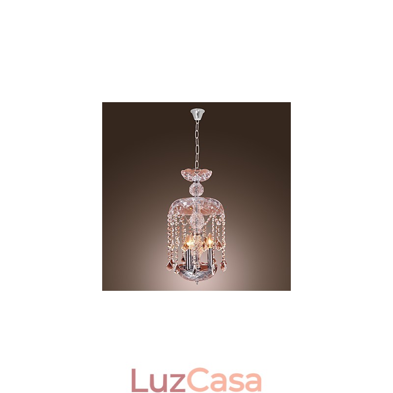 Luminária pendente de cristal moderna com 3 luzes em cúpula de vidro