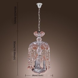 Luminária pendente de cristal moderna com 3 luzes em cúpula de vidro