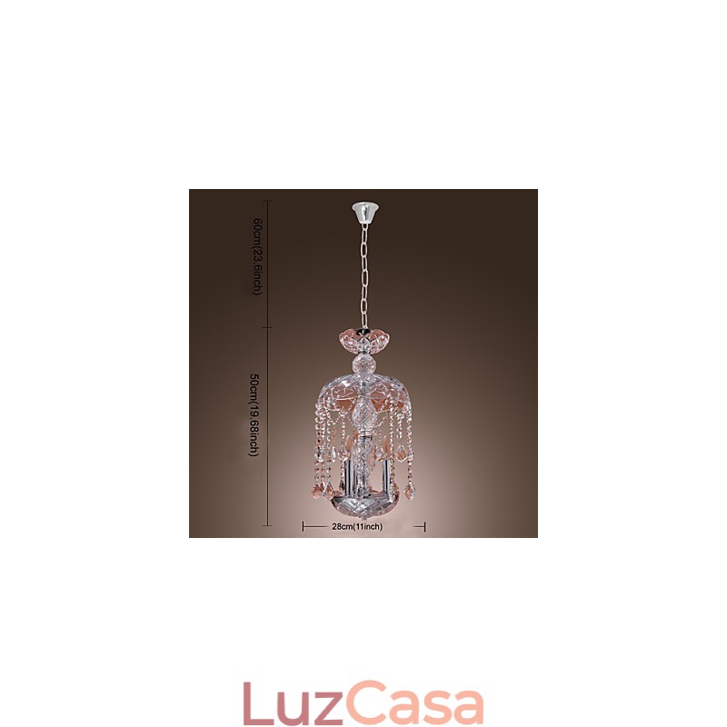Luminária pendente de cristal moderna com 3 luzes em cúpula de vidro