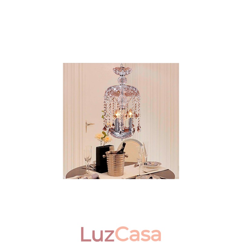 Luminária pendente de cristal moderna com 3 luzes em cúpula de vidro