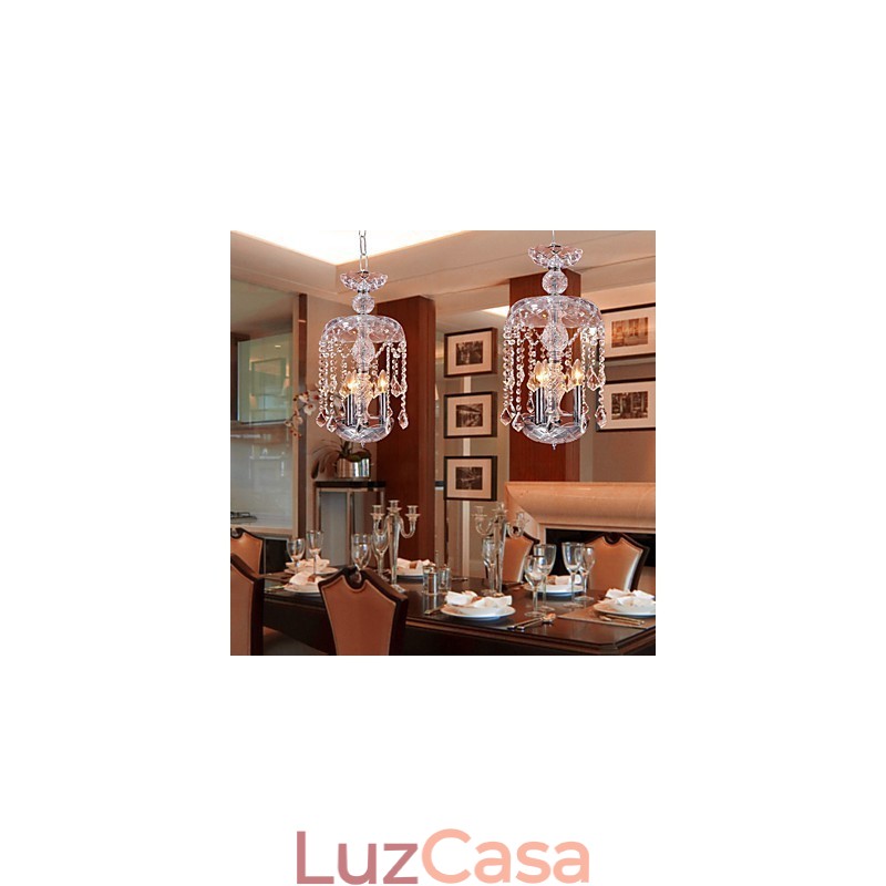 Luminária pendente de cristal moderna com 3 luzes em cúpula de vidro