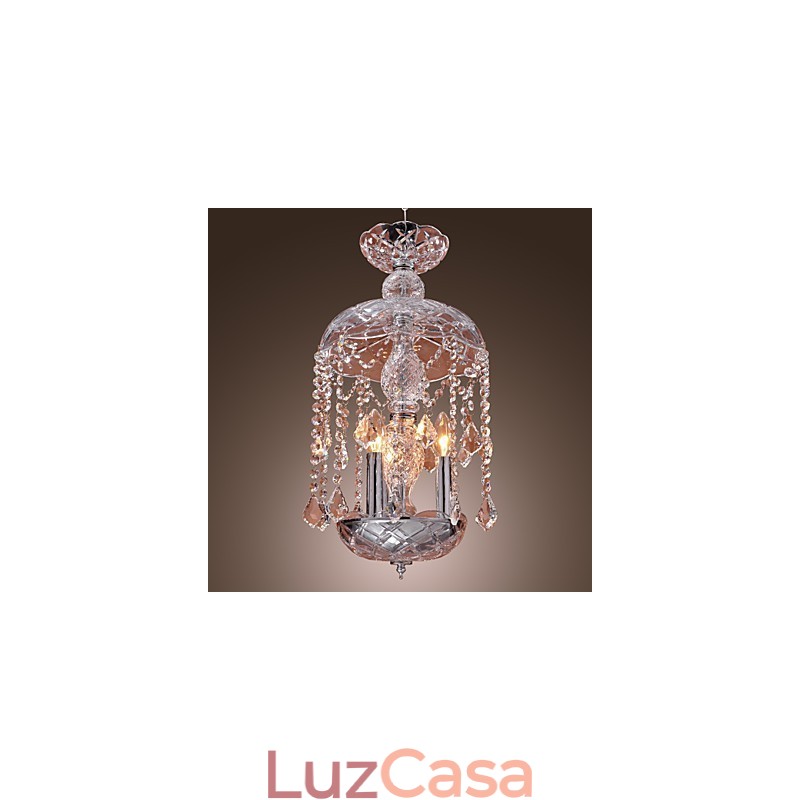 Luminária pendente de cristal moderna com 3 luzes em cúpula de vidro