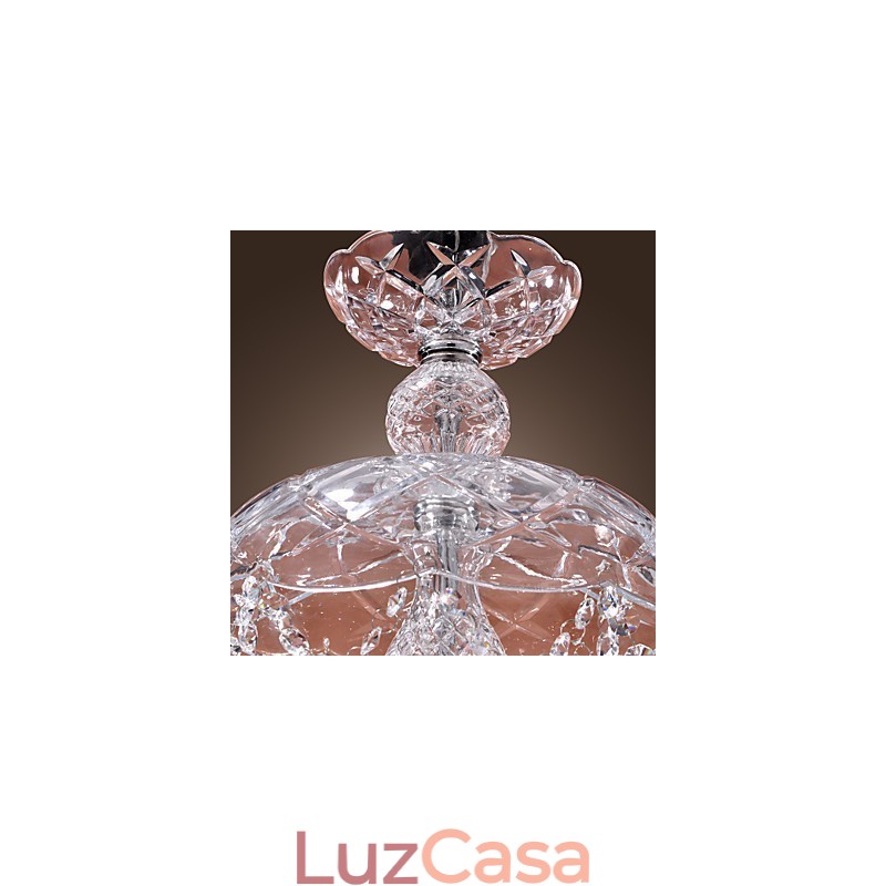 Luminária pendente de cristal moderna com 3 luzes em cúpula de vidro