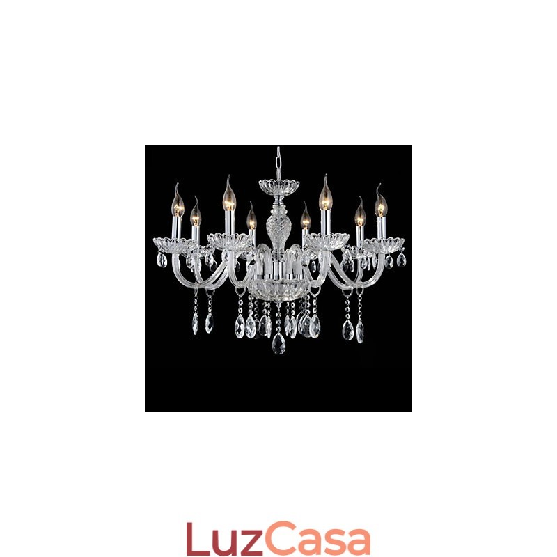 8 Luzes O estilo do palácio Lustre de vidro com lâmpada de vela
