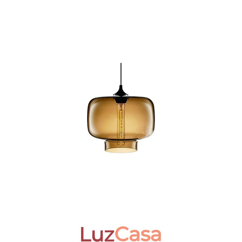Luminária pendente moderna de vidro de 70 W com design de garrafa transparente marrom