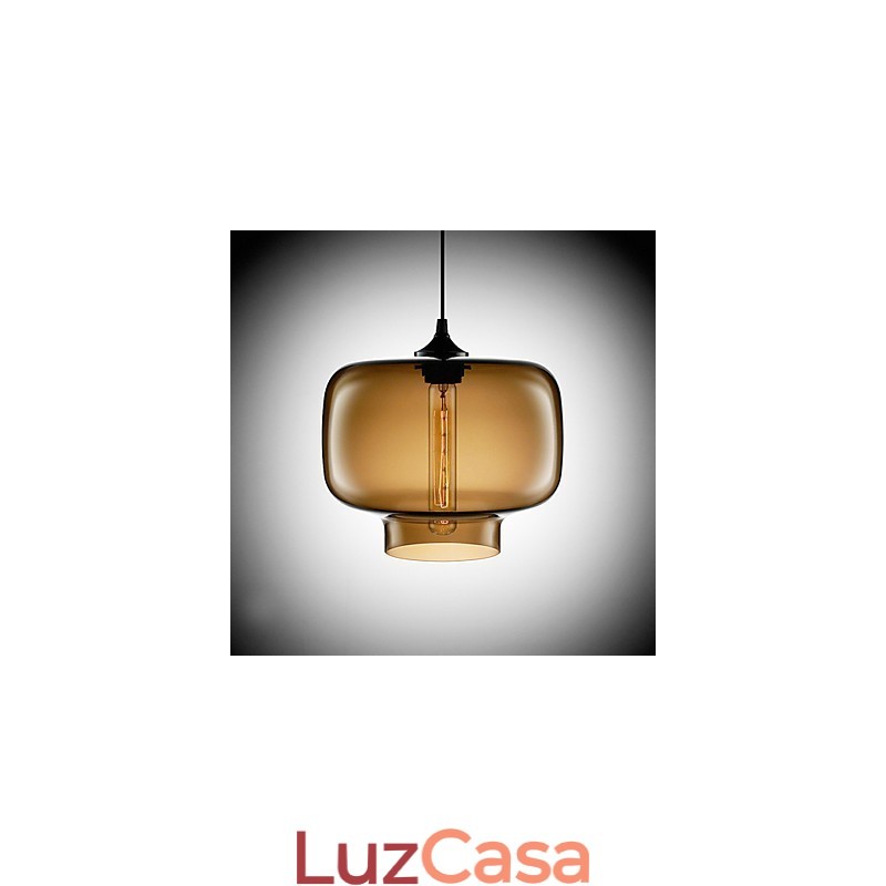 Luminária pendente moderna de vidro de 70 W com design de garrafa transparente marrom