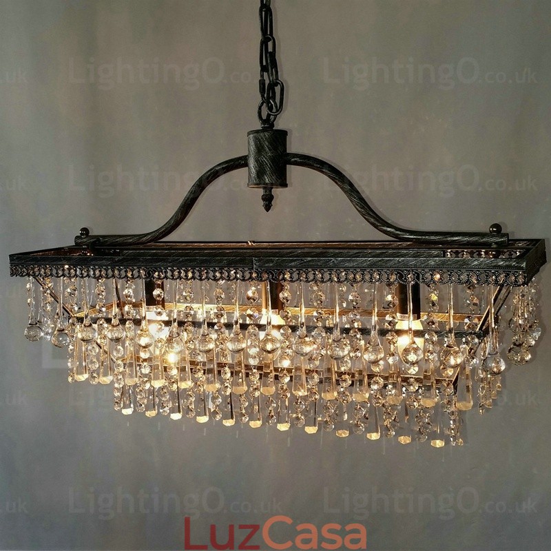Lustre de cristal clássico tradicional retangular de 3 camadas para