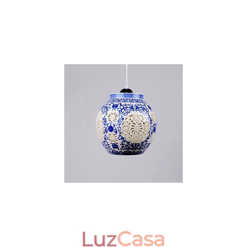 Lâmpada de cerâmica retrô lâmpada escada azul lustre de cabeça única criativo