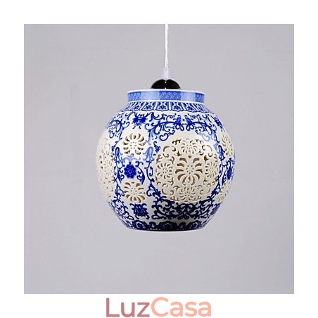 Lâmpada de cerâmica retrô lâmpada escada azul lustre de cabeça única criativo Lâmpada de cerâmica retrô lâmpada escada azul lustre de cabeça única criativo