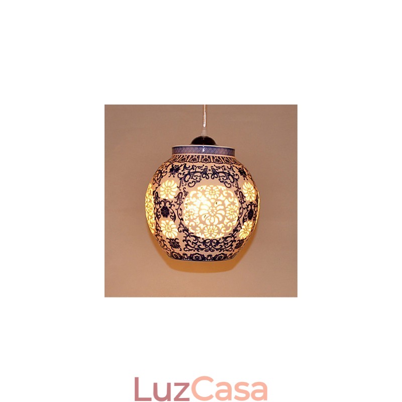Lâmpada de cerâmica retrô lâmpada escada azul lustre de cabeça única criativo