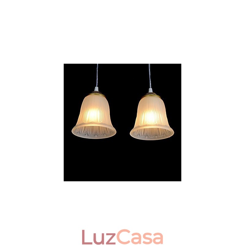 Pingente de bronze com três luzes, padrão de vidro, abajur europeu, retrô, clássico