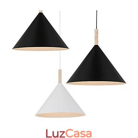 Mini Luminária Pendente Cone Artística 1 Luz Acabamento Mordern Simplicity Preto Branco Alumínio e Droplight de Madeira Mini Luminária Pendente Cone Artística 1 Luz Acabamento Mordern Simplicity Preto Branco Alumínio e Droplight de Madeira