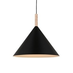 Mini Luminária Pendente Cone Artística 1 Luz Acabamento Mordern Simplicity Preto Branco Alumínio e Droplight de Madeira
