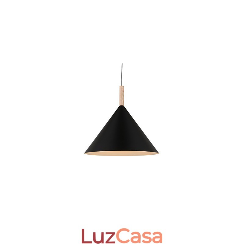 Mini Luminária Pendente Cone Artística 1 Luz Acabamento Mordern Simplicity Preto Branco Alumínio e Droplight de Madeira
