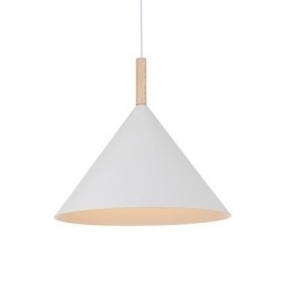 Mini Luminária Pendente Cone Artística 1 Luz Acabamento Mordern Simplicity Preto Branco Alumínio e Droplight de Madeira