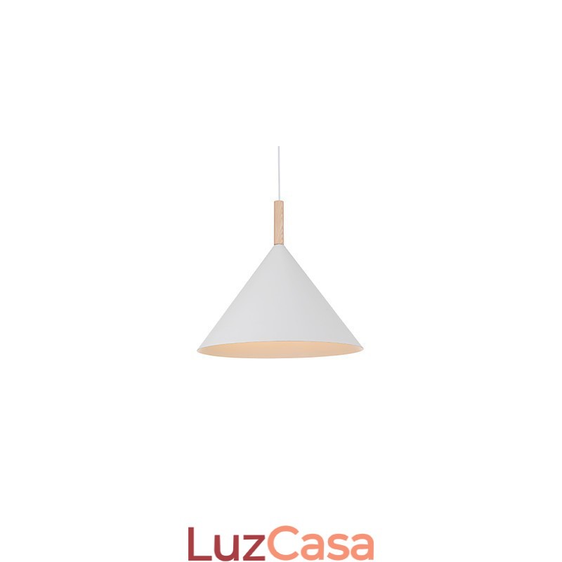 Mini Luminária Pendente Cone Artística 1 Luz Acabamento Mordern Simplicity Preto Branco Alumínio e Droplight de Madeira