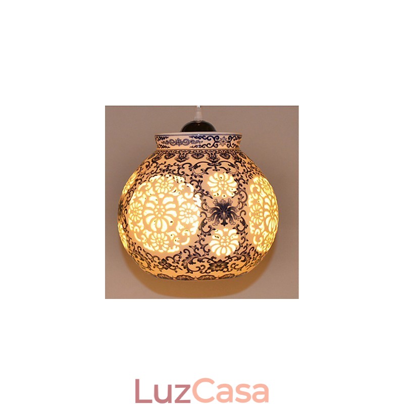 Lâmpada de cerâmica retrô lâmpada escada azul lustre de cabeça única criativo