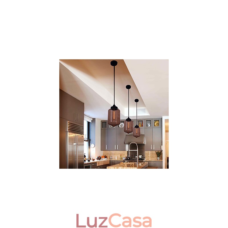 Luminária pendente de vidro moderna de 70 W com design de garrafa transparente