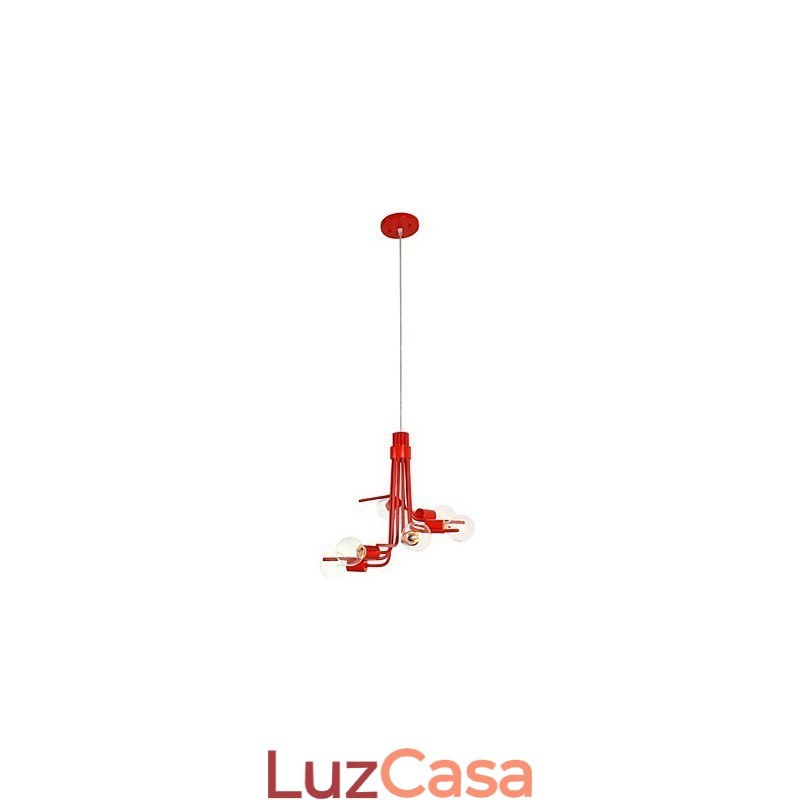 Pendente de 6 luzes característico estilo norte-americano em vermelho