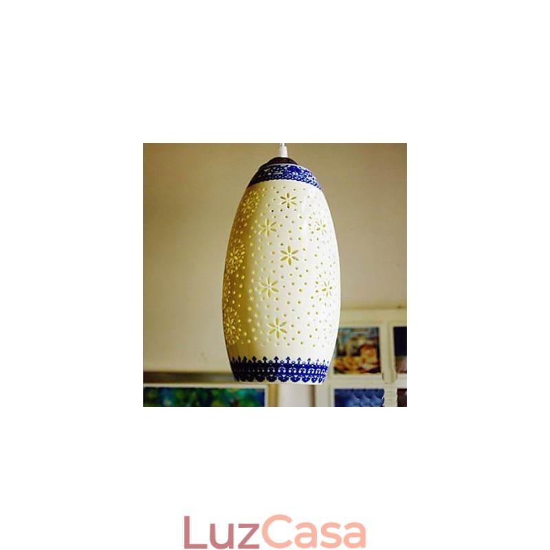 Lâmpada de cerâmica retrô lâmpada escada azul lustre de cabeça única criativo