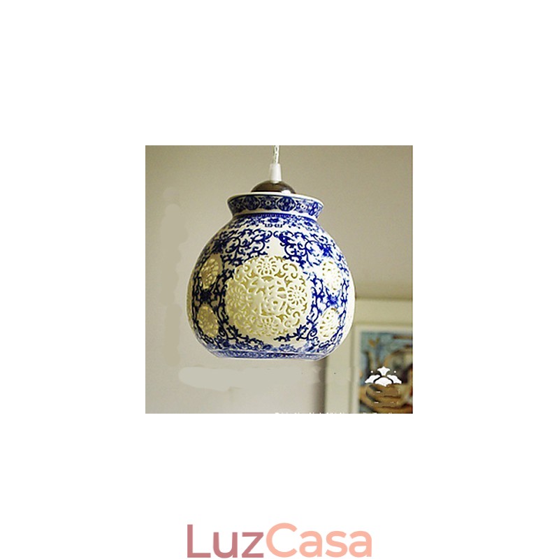 Lâmpada de cerâmica retrô lâmpada escada azul lustre de cabeça única criativo