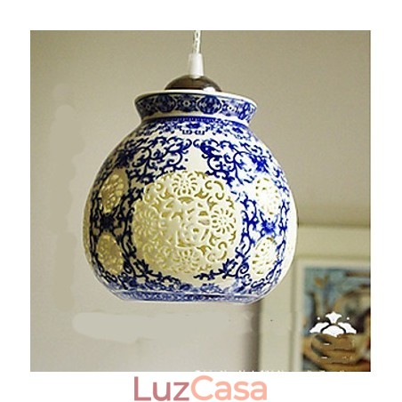 Lâmpada de cerâmica retrô lâmpada escada azul lustre de cabeça única criativo Lâmpada de cerâmica retrô lâmpada escada azul lustre de cabeça única criativo