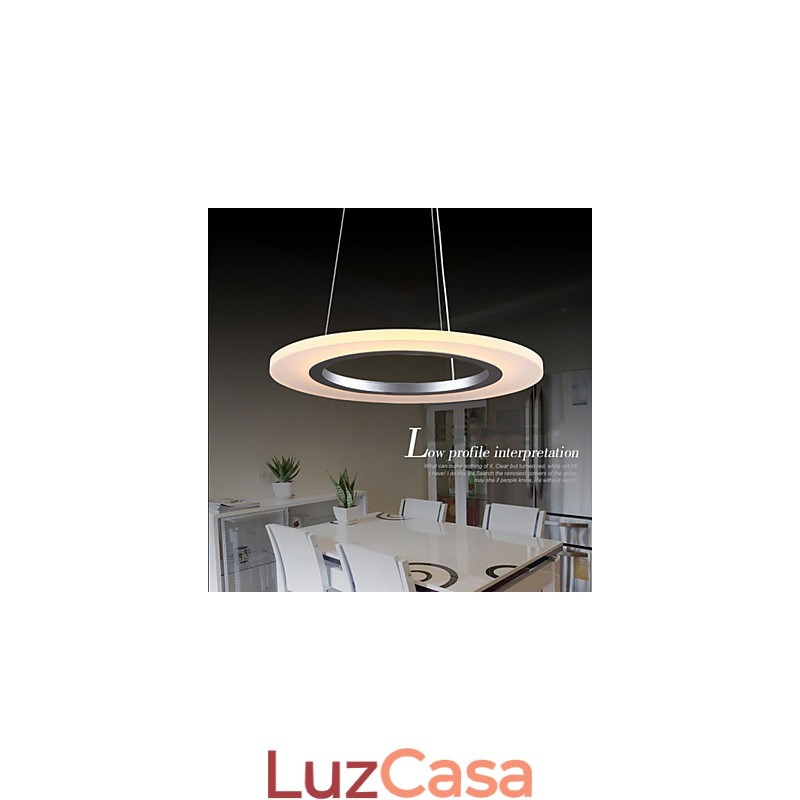 Luminária pendente redonda de teto, lustre de acrílico leitoso com anel único