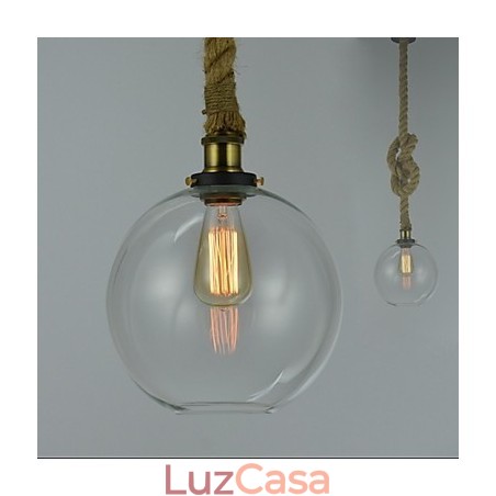 Lustre de vidro criativo industrial vintage americano estilo country, corda de cabeça única Lustre de vidro criativo industrial vintage americano estilo country, corda de cabeça única