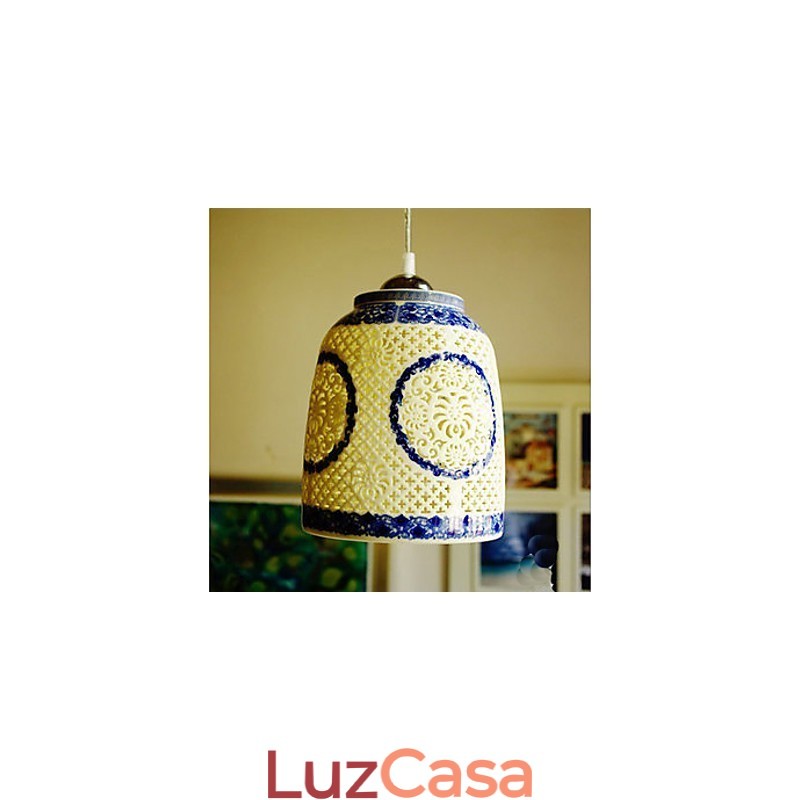 Lâmpada de cerâmica retrô lâmpada escada azul lustre de cabeça única criativo