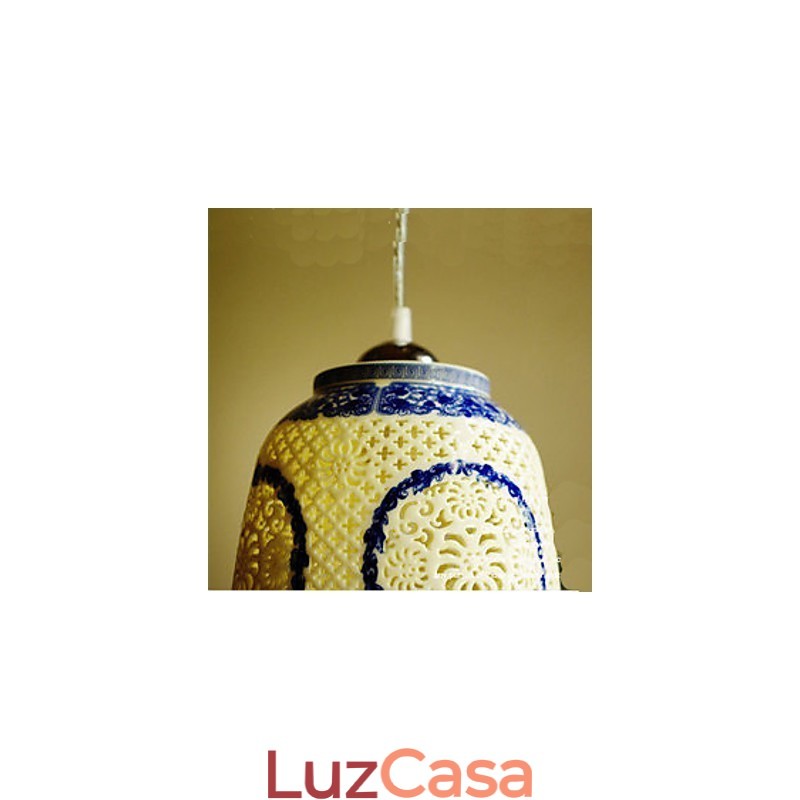 Lâmpada de cerâmica retrô lâmpada escada azul lustre de cabeça única criativo